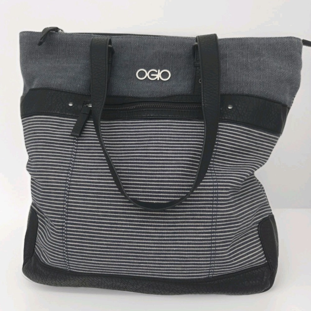 OGIO Tote Bag Double Handled Zip Close Strip Navy Black Laptop Travel‎ Weekender